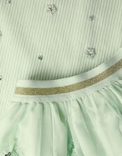 Embellished T-Shirt & Ruffle Skirt Set, Green (GREEN), large