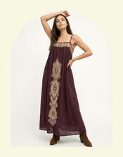 Raffya Sapphire Strappy Embroidered Maxi Dress, Brown (BROWN), large