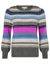 Button Shoulder Stripe Knit Jumper, Blue (BLUE), large