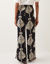 Pamela Linen Blend Wide Leg Trousers, Black (BLACK), large