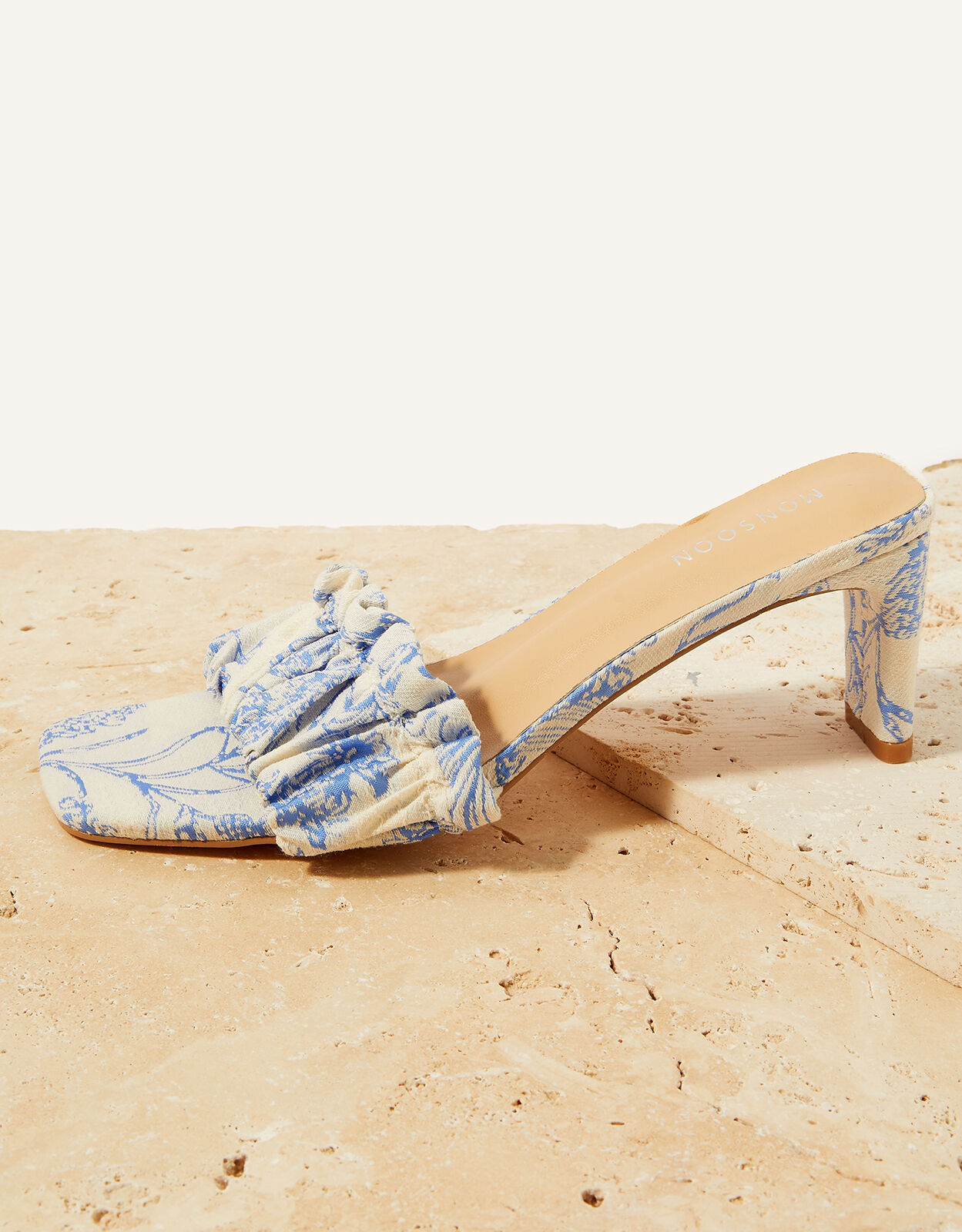 Printed Kitten Heel Occasion Sandals Blue