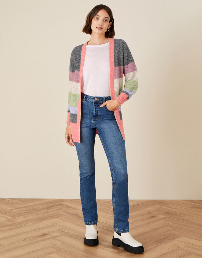 Stripe Cardigan in Wool Blend, Grey (CHARCOAL), large
