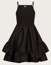 Clariska Smocked Taffeta Prom Dress, Black (BLACK), large