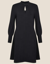 Twist Front Long Sleeve Dress, Black (BLACK), large
