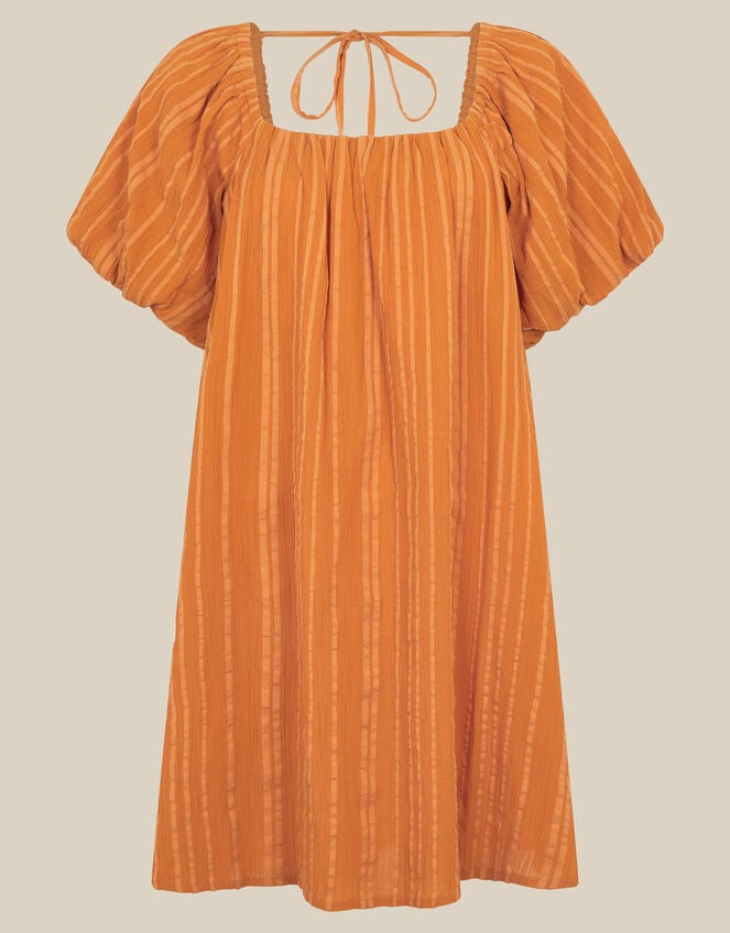Puff Cutter Yara Puff Sleeve Stripe Mini Dress Tan