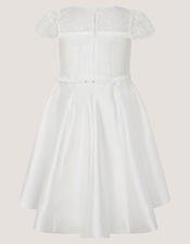 Angelina Lace Satin Party Dress, Ivory (IVORY), large