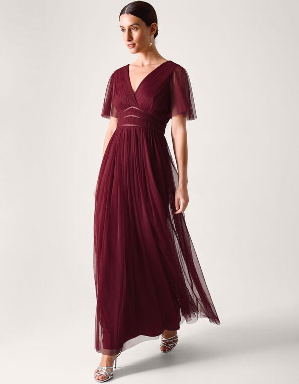 Emily Short Sleeve Tulle Bridesmaid Dress, Red (BURGUNDY), large