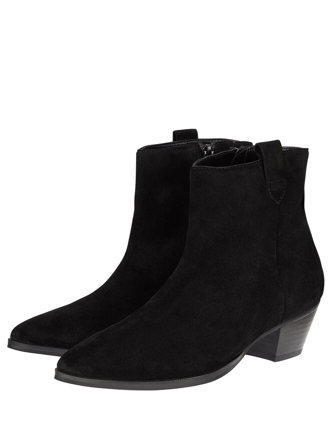 Western Suede Ankle Boots, Black (BLACK), large