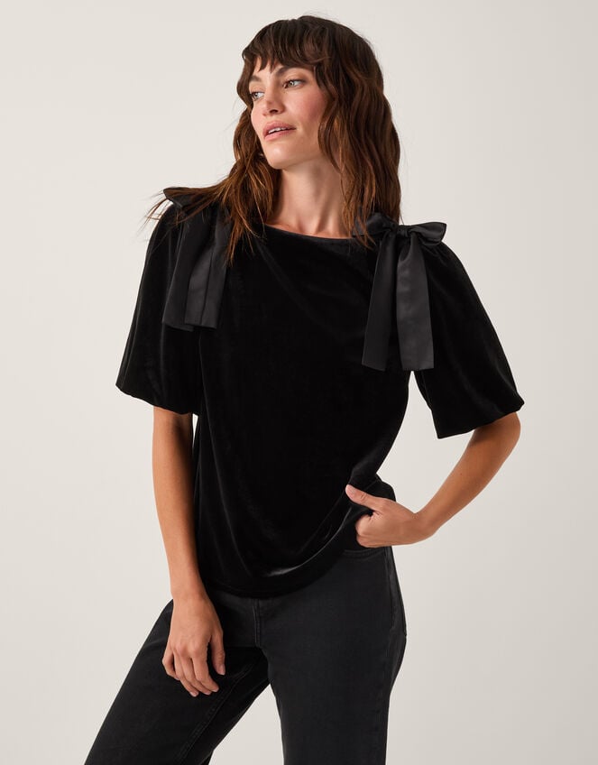 Vittoria Bow Velvet T-Shirt, Black (BLACK), large