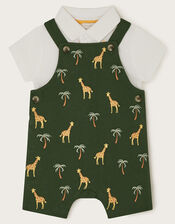 Newborn Jungle Polo Shirt and Dungarees Set, Green (GREEN), large