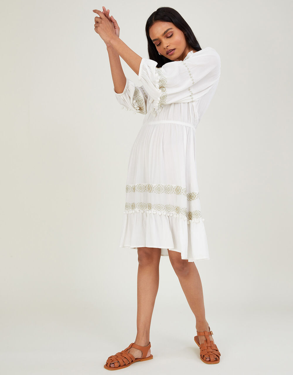 Holiday Women's Holiday Collection | Embroidered Kaftan in LENZING™ ECOVERO™ White - OT88407