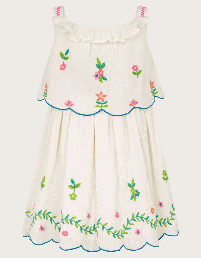Baby Floral Embroidered Dress, White (WHITE), large