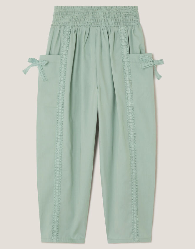 Lace Trim Barrel Trousers, Green (GREEN), large