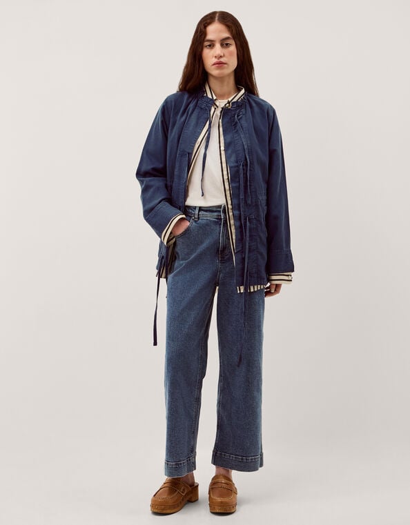 Felicity Tie Front Linen Blend Jacket, Blue (NAVY), large