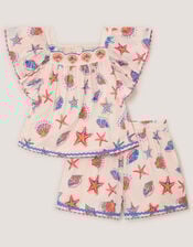 Shell Print Top & Shorts Set, Ivory (IVORY), large