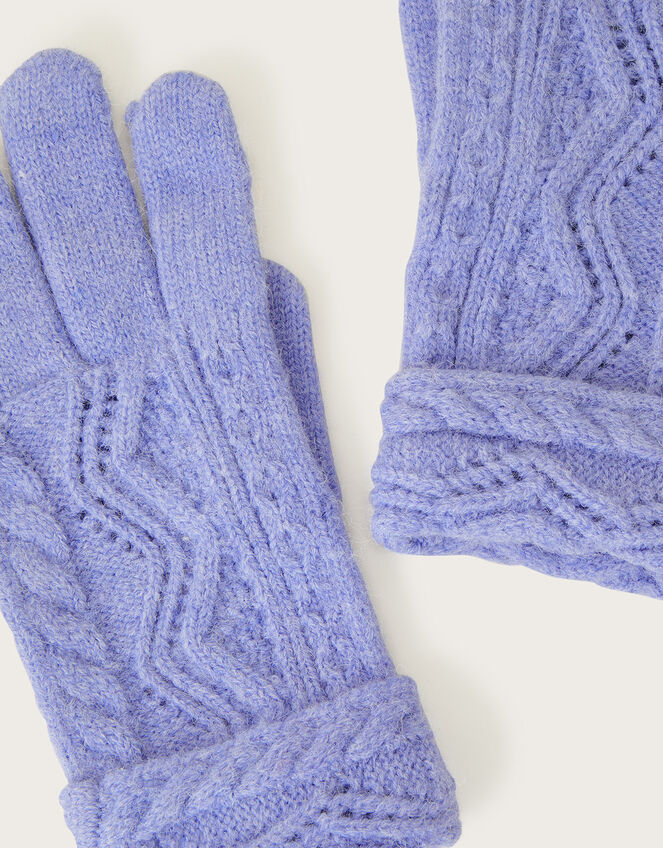 Cable Knit Gloves, Blue (BLUE), large