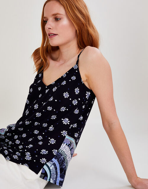 Circle Print Cami in LENZING™ ECOVERO™, Blue (NAVY), large
