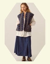 East Celine Reversible Print Quilted Waistcoat, Blue (NAVY), large