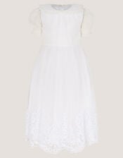 Athena Puff Sleeve Floral Communion Dress, White (WHITE), large