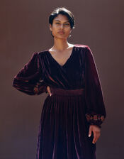 East Everly Floral Embroidered Velvet Maxi Dress, Purple (PLUM), large