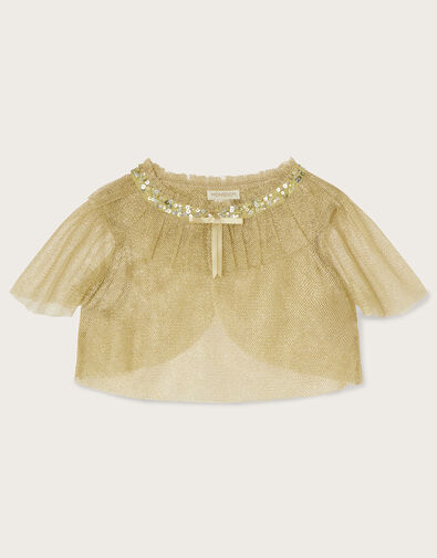 Land of Wonder Short Tulle Cape Jacket, Gold (GOLD), large