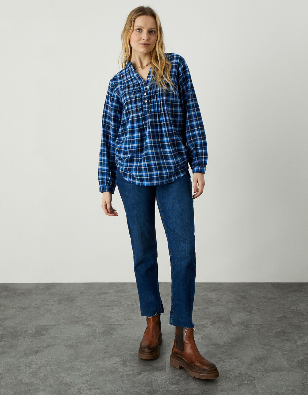 Women Women's Clothing | Check Longline Shirt Blue - VI51817