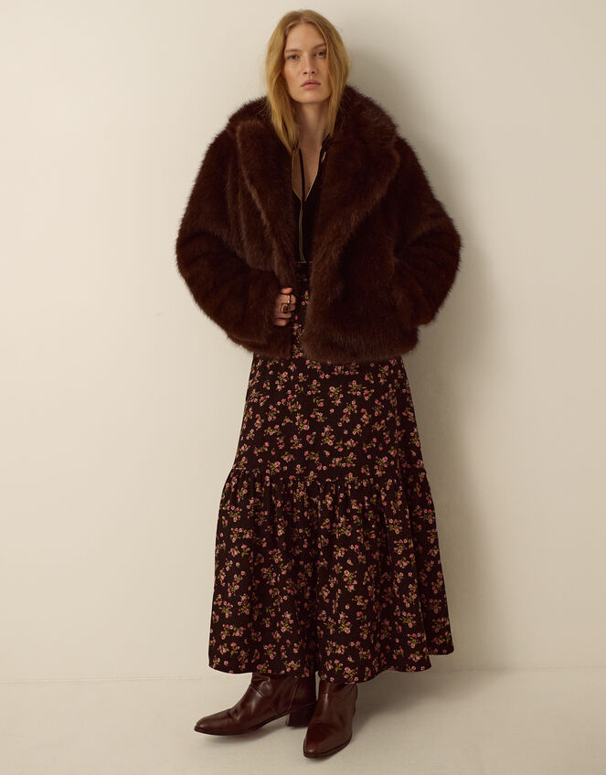 Monsoon x Queens of Archive Betty Short Faux Fur Coat​, Brown (BROWN), large