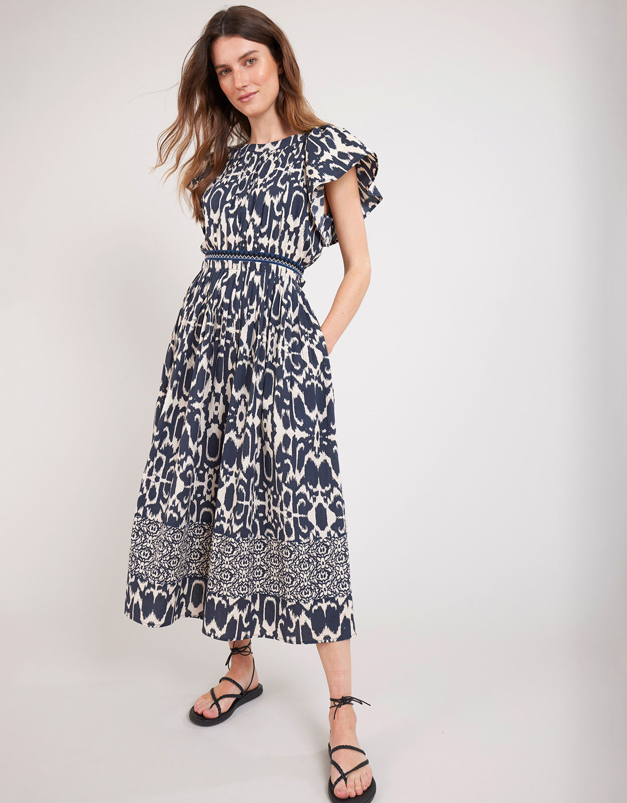 East Brenda Print Midi Dress Blue