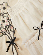 Floral Sequin Top & Bow Mesh Skirt Set, Ivory (IVORY), large
