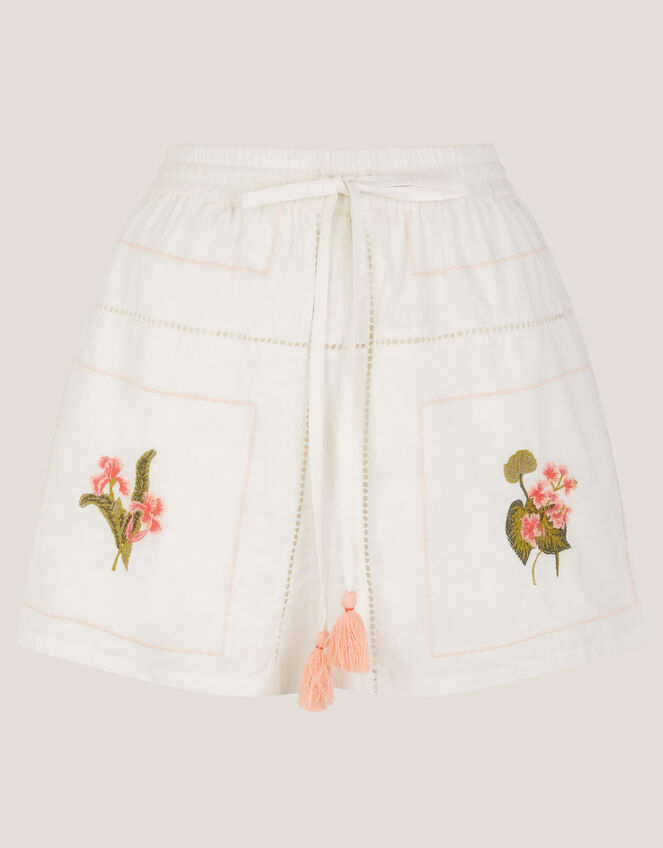 Luna Floral Embroidered Shorts, White (WHITE), large