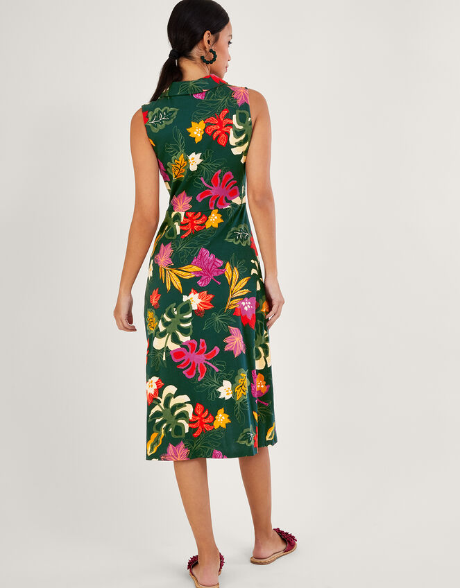 Lorena Floral Print Collar Dress Green Midi Dresses Monsoon UK.