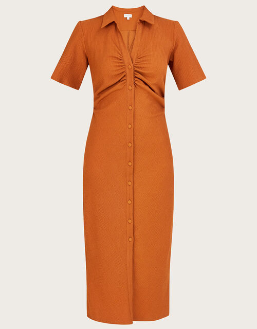 Button Through Jersey Shirt Dress, Orange (RUST), large