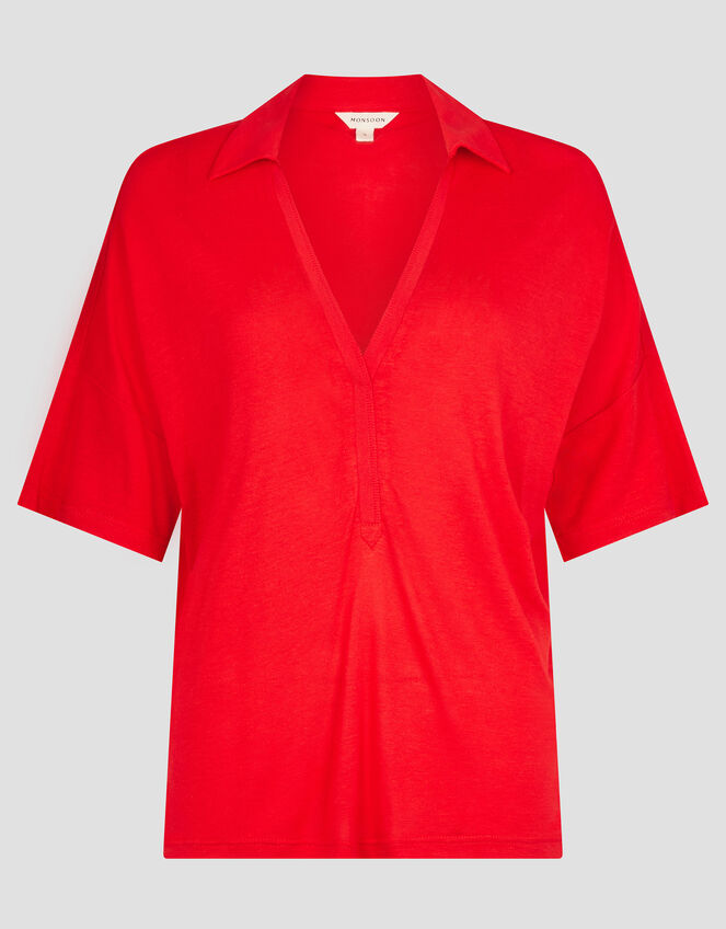 Cara Collar Jersey T-Shirt, Red (RED), large