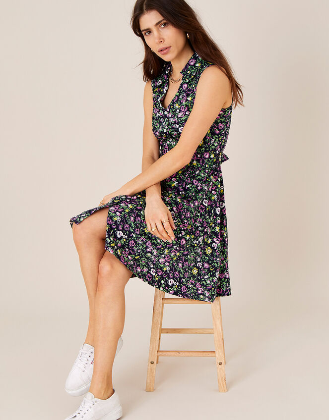 Katie Ditsy Floral Belted Shirt Dress, Blue (NAVY), large