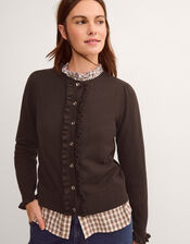 Ruby Frill Cardigan, Brown (CHOCOLATE), large