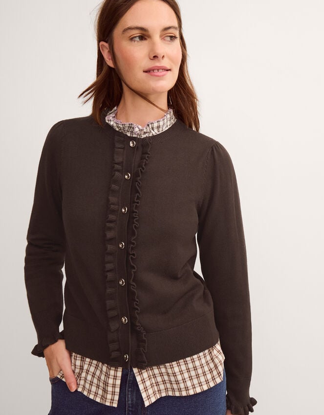 Ruby Frill Cardigan, Brown (CHOCOLATE), large