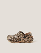 Jewel Leopard Print Clogs, Brown (BROWN), large