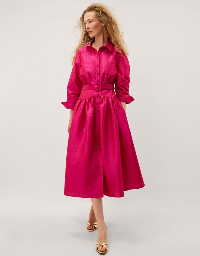 Poppy Belted Midi Shirt Dress, Pink (PINK), large