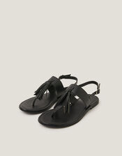 Cali Tassel Leather Sandals, Black (BLACK), large