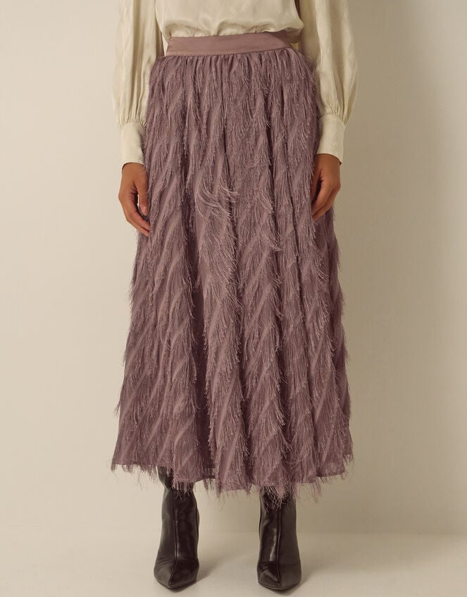 Fayana Fringe A-Line Midi Skirt, Mink (MINK), large