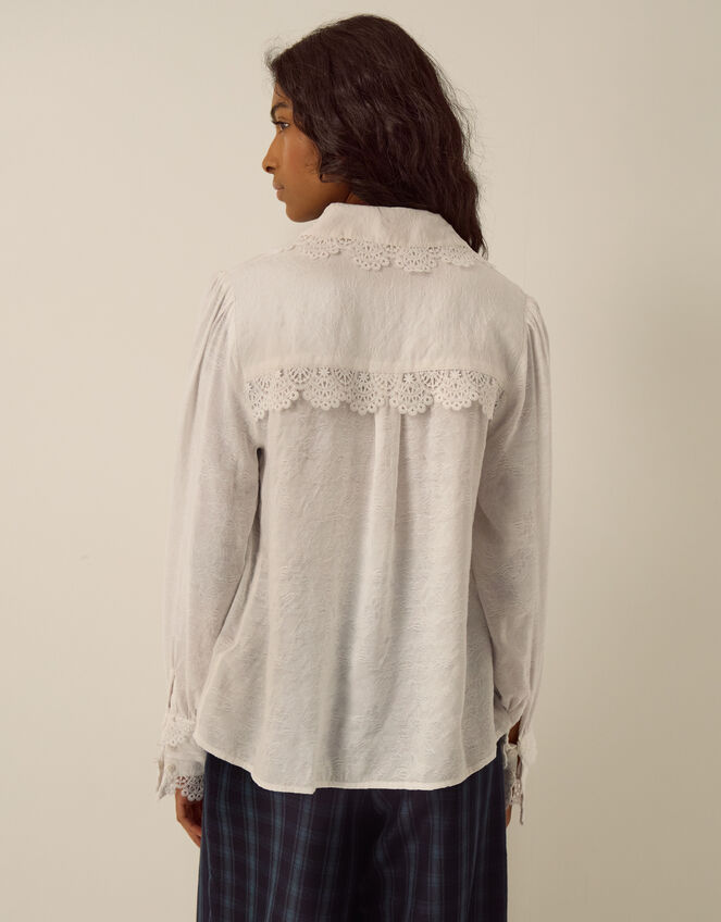 Janine Pintuck Lace Floral Shirt, Ivory (IVORY), large
