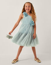 Ruby Asymmetric Flower Tulle Dress, Green (SAGE), large