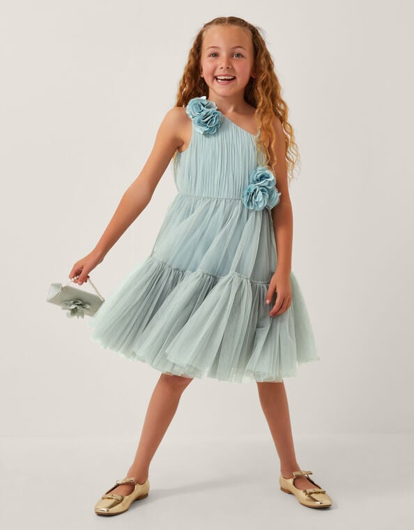 Ruby Asymmetric Flower Tulle Dress, Green (SAGE), large
