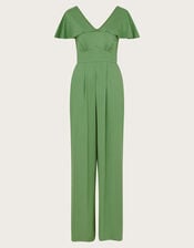 Ronda Ruffle Jersey Jumpsuit, Green (GREEN), large