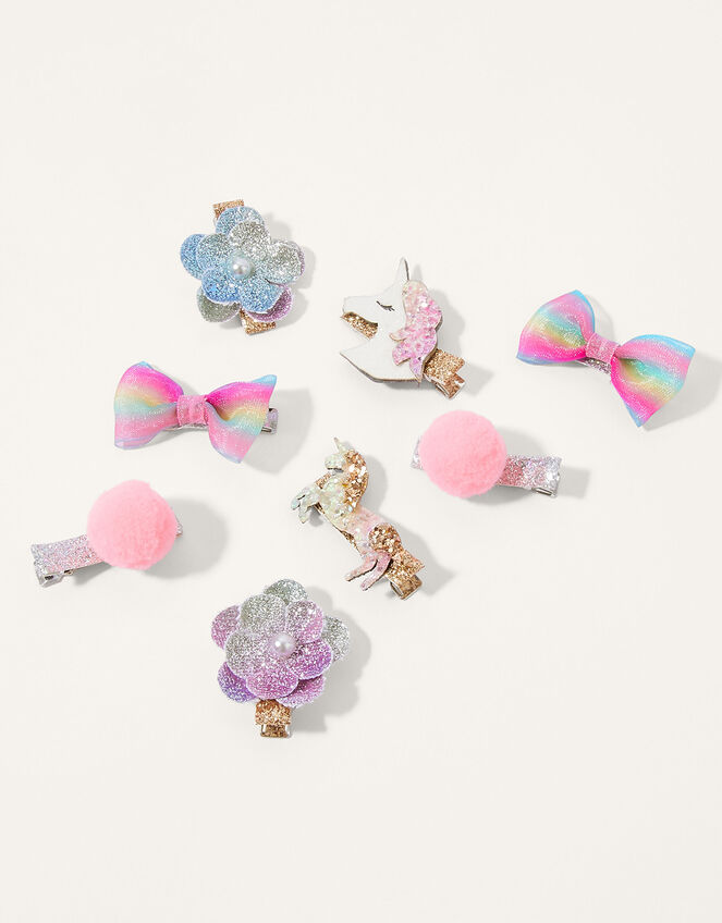 Unicorn Pom Pom Hair Clip Set, , large