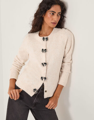 Bee Embellished Bow Cardigan, Ivory (IVORY), large