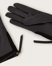 Vera Leather Zip Gloves, Black (BLACK), large