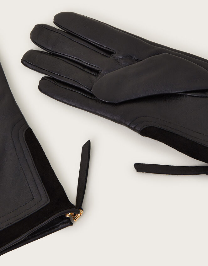 Vera Leather Zip Gloves, Black (BLACK), large