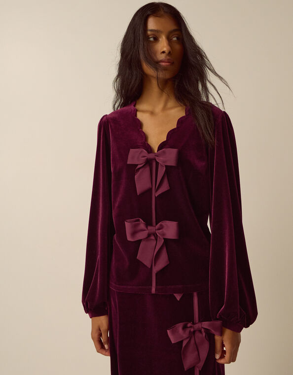 Buffy Bow Scallop Velvet Top, Red (BURGUNDY), large