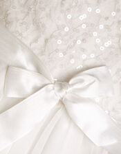 Short Sleeve Lacy Sequin Jumpsuit, Ivory (IVORY), large
